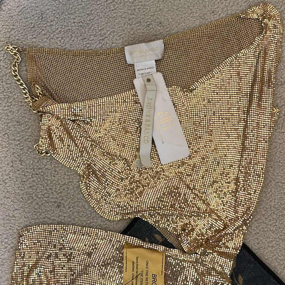 New Bronx and Banco Xenia One Shoulder Dress in Gold metallic chainmail cutout - Picture 9 of 11